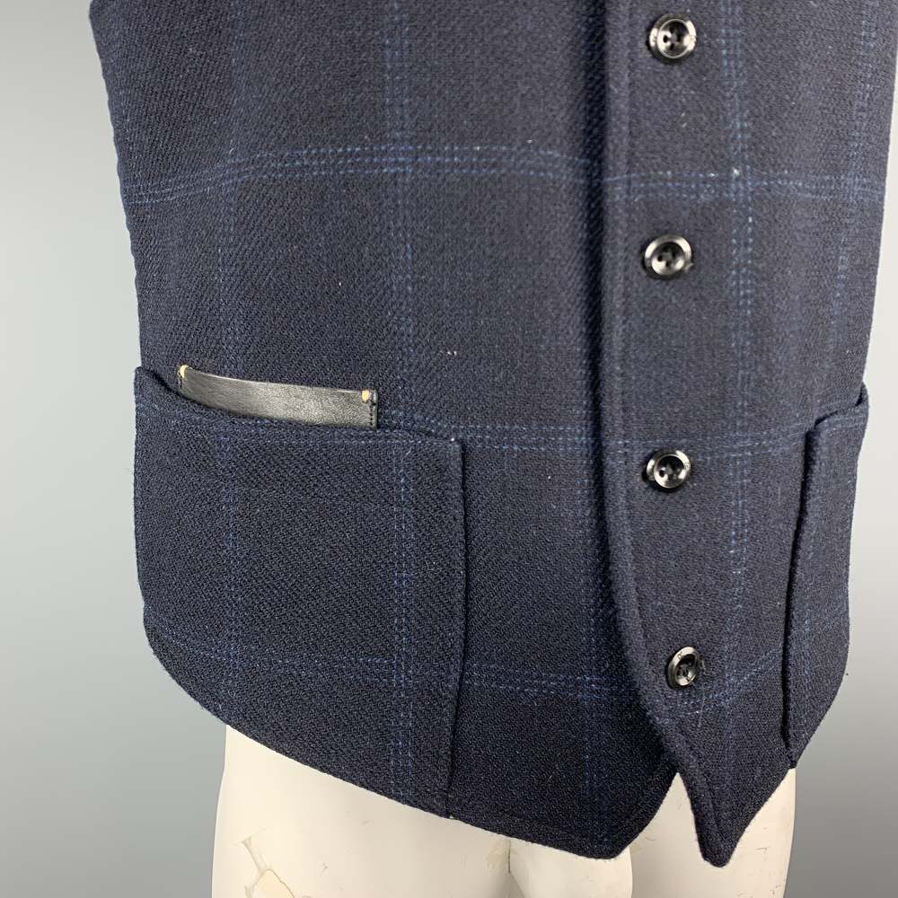 Men's Navy Windowpane Wool Blend Vest - Picture 3 of 6